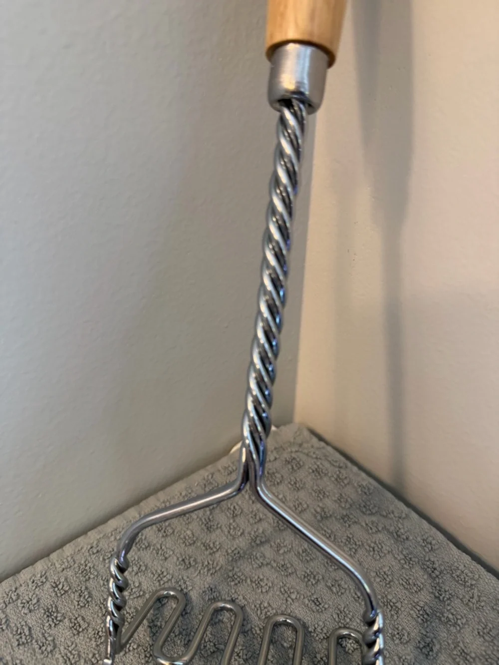 Wood Handle Potato Masher with Stainless Steel Head - Natural Wood & Silver